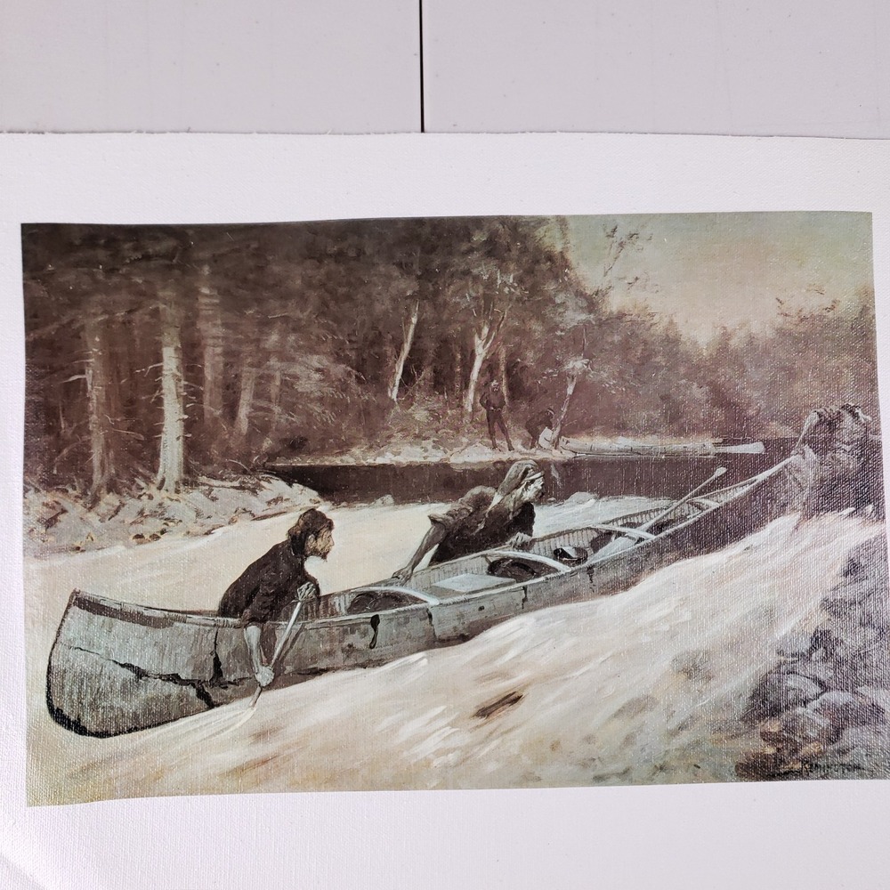 Frederic‎ Remington Canoe Wilderness Art Canvas 17x12 Brown